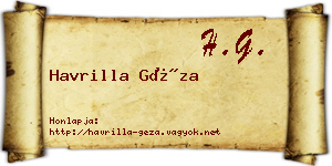 Havrilla Géza névjegykártya